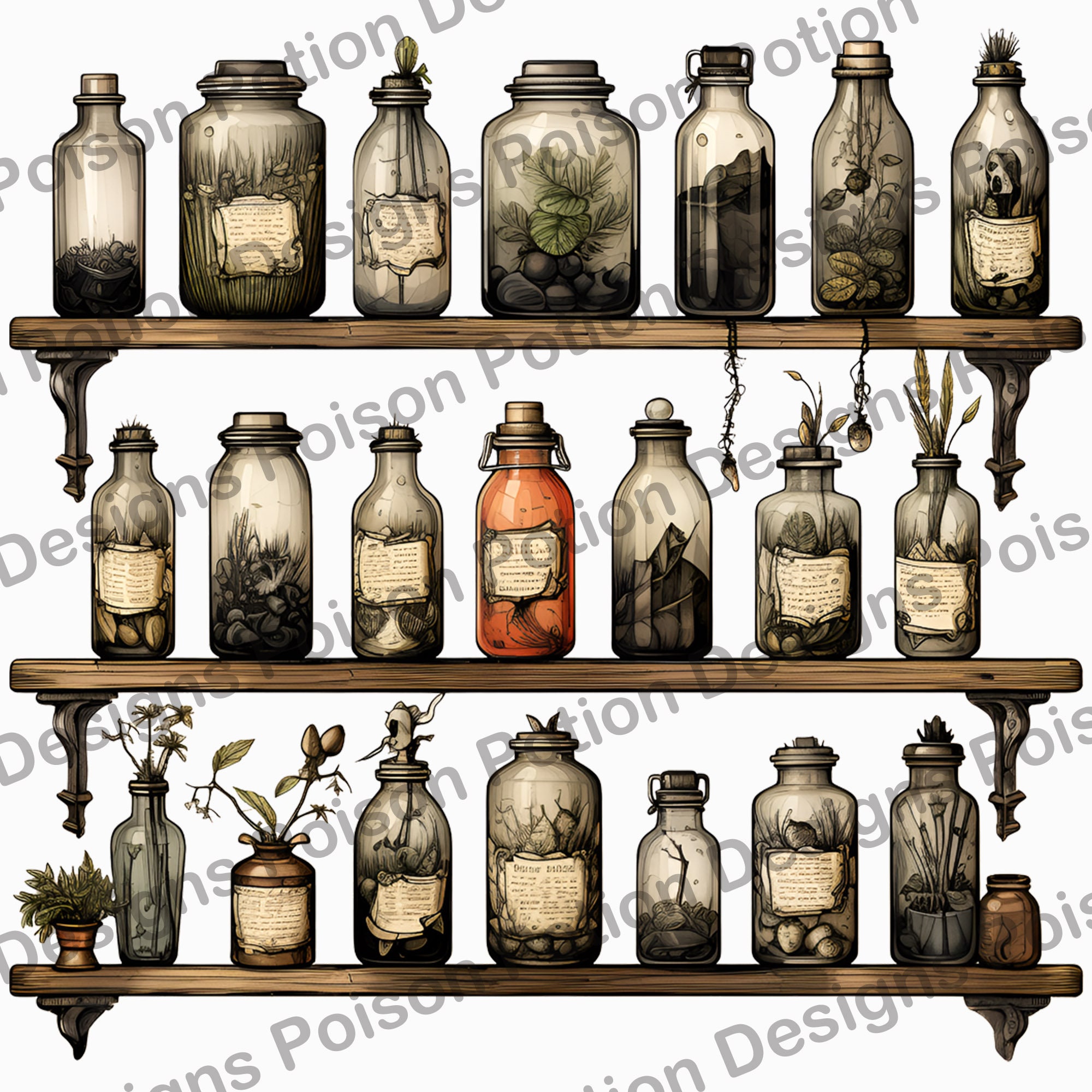 Gothic Apothecary Bottle Clipart, Horror Watercolor PNG Clip Art ...