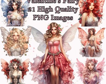 Valentine's Fairy Clipart, Fantasy Victorian Watercolor PNG Clip Art, Love, Wings, Junk Journal, Transparent Background, Instant Download