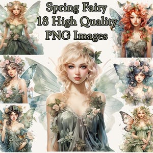 Frühlings Fee Clipart, viktorianische Fantasie PNG Clip Art, magische Frau, Blumen, Schmetterling, Sofort Download, transparenter Hintergrund