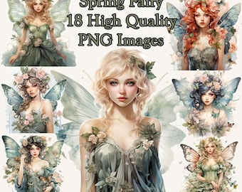 Spring Fairy Clipart, Victorian Fantasy Watercolor PNG Clip Art, Magical Woman, Flowers, Butterfly, Instant Download, Transparent Background