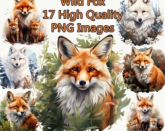 Wild Fox Clipart, Nature Watercolor PNG Clip Art, Animal, Forest, Kits, Artic Fox, Junk Journal, Transparent Background, Instant Download