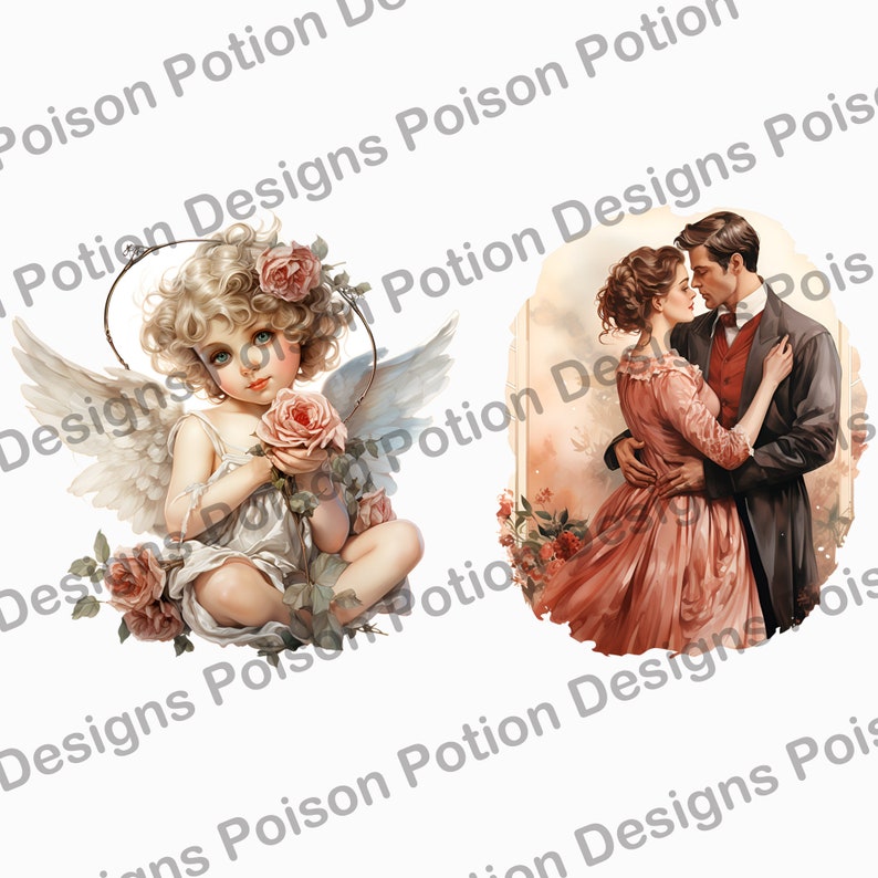 Victorian Valentine's Day Clipart, Vintage Watercolor PNG Clip Art ...