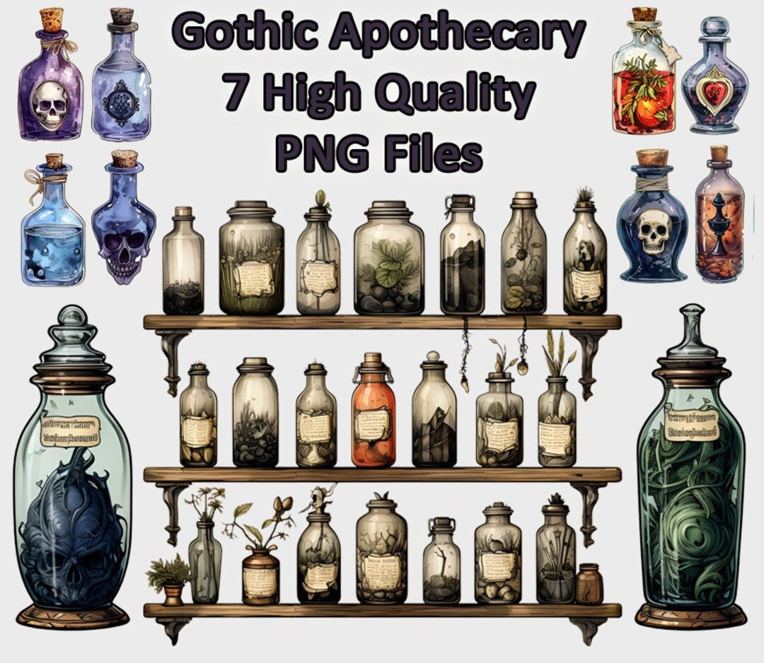 Gothic Apothecary Bottle Clipart, Horror Watercolor PNG Clip Art ...