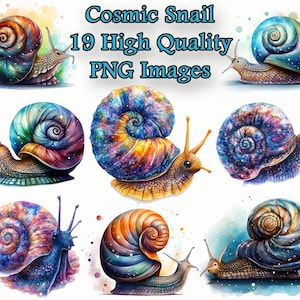 Clipart di lumaca cosmica, clipart PNG di acquerello fantasy, 300 DPI, celeste, insetto, diario spazzatura, sfondo trasparente, download immediato