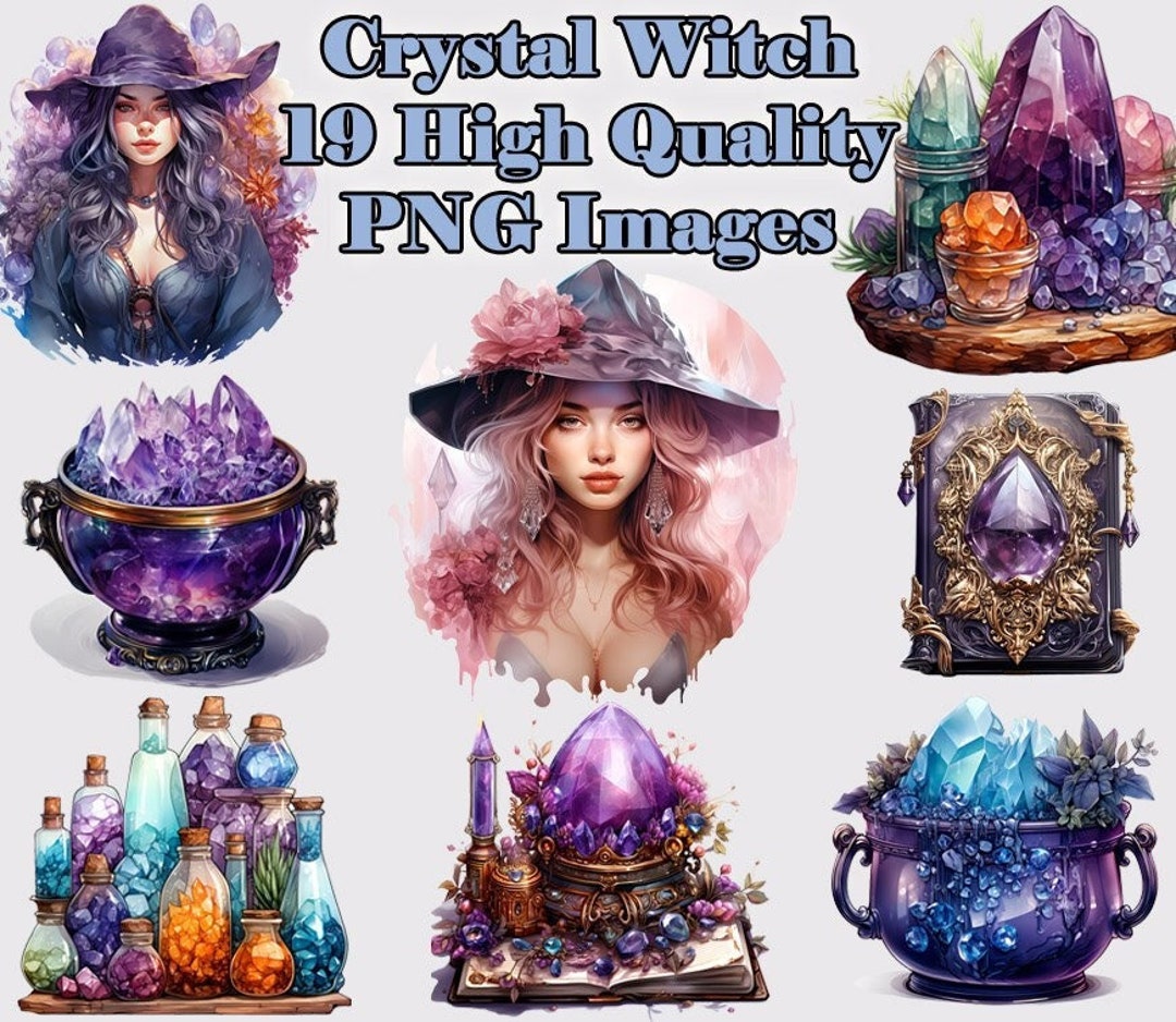Crystal Witch Clipart, Witchy Watercolor PNG Clip Art, Cauldron, Spell ...