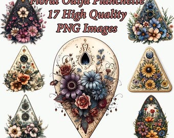 Floral Ouija Planchette Clipart, Witchy Goth Watercolor PNG Clip Art, Magic, Flowers, Junk Journal, Transparent Background, Instant Download
