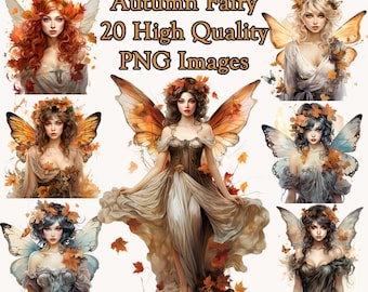 Autumn Fairy Clipart, Vintage Fantasy Watercolor PNG Clip Art, Fall Time, Halloween, Leaves, Woman, Transparent Background, Instant Download
