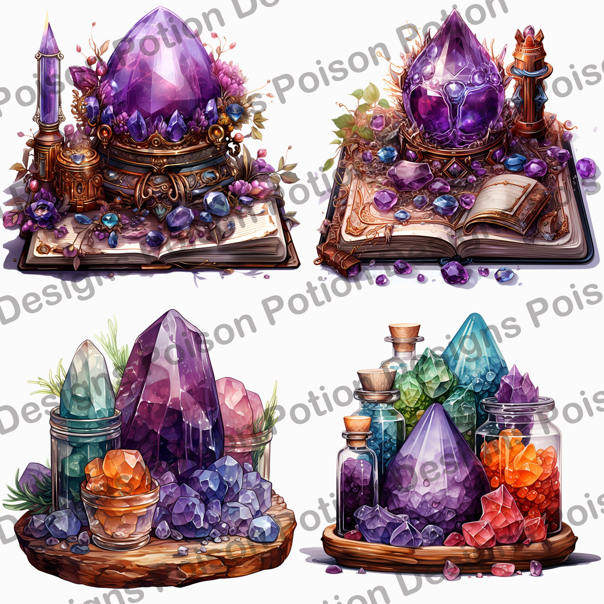 Crystal Witch Clipart, Witchy Watercolor PNG Clip Art, Cauldron, Spell ...
