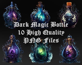 Dark Magic Potion Bottle Clipart, Gothic Fantasy PNG Clip Art, Wizard, Witch, Scrapbooking, Transparent Background, Instant Download