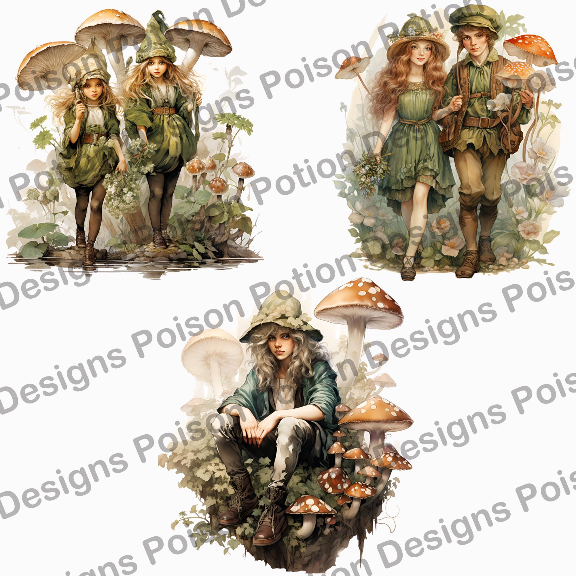 Forest Elf Clipart, Vintage Fantasy Watercolor PNG Clip Art, Elves ...