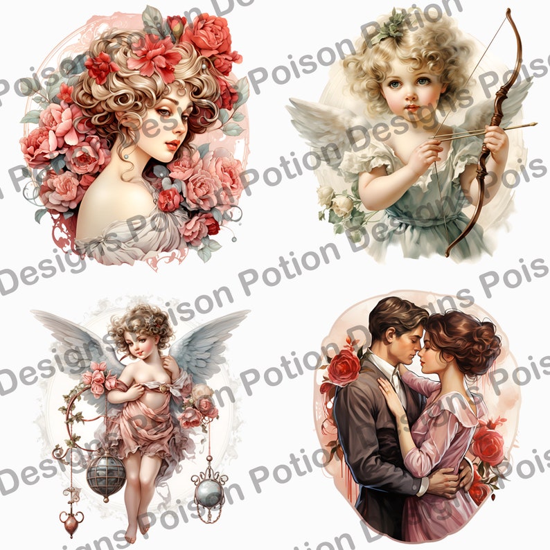Victorian Valentine's Day Clipart, Vintage Watercolor PNG Clip Art ...