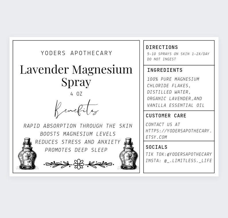 Magnesium Spray Lavender Vanilla Natural Deodorant Magnesium 4oz
