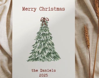 Tarjeta de Navidad editable / Plantilla de tarjeta de árbol de Navidad / Tarjeta de felicitación navideña en Canva