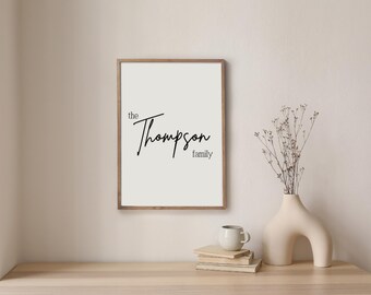 Letrero personalizado con apellido para imprimir / Decoración de pared con apellido personalizado / Impresión de fecha de fundación / Regalo minimalista para bodas y inauguraciones de casas
