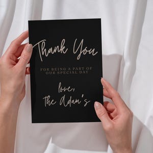 Plantilla moderna de agradecimiento en negro / Tarjeta minimalista de agradecimiento para boda / Papelería digital personalizada / Descarga imprimible / Estilo elegante de escritura