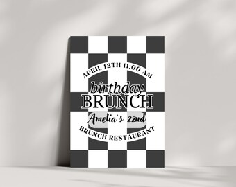 Checkered Birthday Invitation, Editable Digital Template, Instant Download Party Invite, Retro Birthday Printable