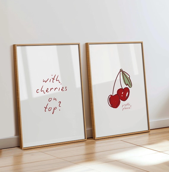Cherry Coquette Wall Art Set | Preppy Dorm Room Decor Printable | Cute Aesthetic Print Set