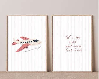Lámina minimalista rosa para habitación infantil / Descarga digital instantánea de viajes para la decoración de la habitación de los niños / Regalo de arte mural moderno de viajes / Ilustración de avión