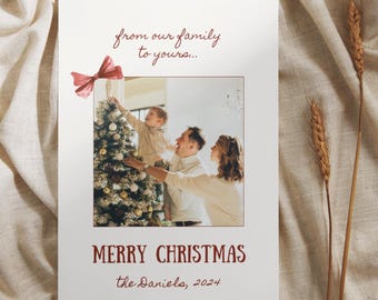Tarjeta de felicitación navideña, plantilla de tarjeta navideña con foto familiar, tarjeta navideña personalizada