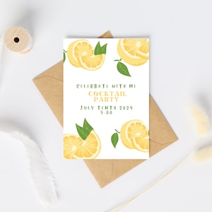 Lemon Party Invitation Template, Digital Citrus Cocktail Birthday Dinner Instant Download, Summer Picnic Brunch Party Instant Download