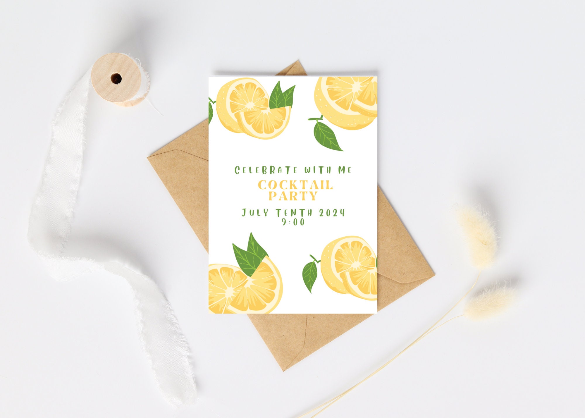 Lemon Party Invitation Template, Digital Citrus Cocktail Birthday Dinner Instant Download, Summer Picnic Brunch Party Instant Download