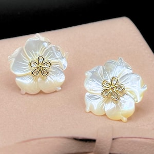 Large White Sampaguita / Hibiscus (Arabian Jasmine) Earring Jackets, Mother of Pearl - Choose Your Studs