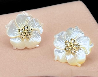 Large White Sampaguita / Hibiscus (Arabian Jasmine) Earring Jackets, Mother of Pearl - Choose Your Studs