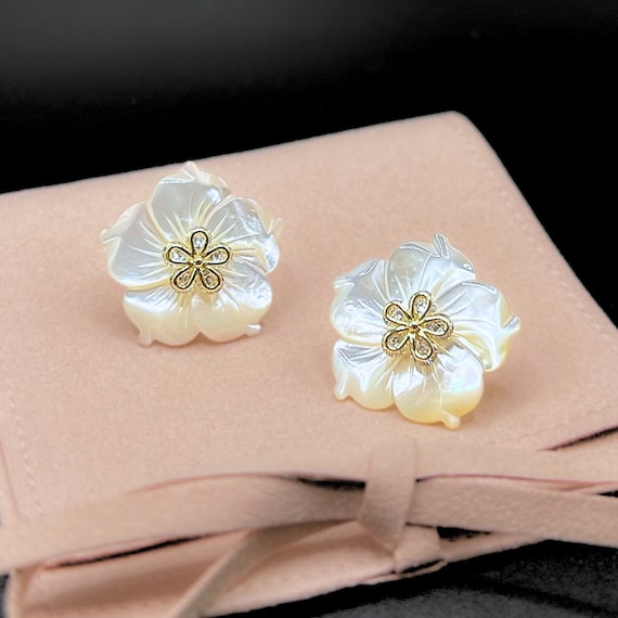Large White Sampaguita / Hibiscus (Arabian Jasmine) Earring Jackets, Mother of Pearl - Choose Your Studs