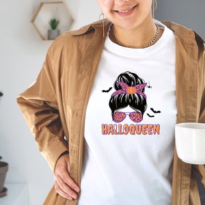 Cute Short Sleeve HallowQueen Halloween Tshirt for Women Soft Fall
