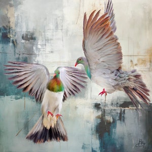 Stampa artistica di uccelli, arte murale Kereru, ritratto di fauna selvatica ecologico unico, decorazione murale colorata, stampa giclée d'archivio, carta pesante