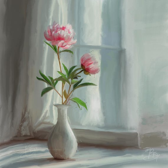 Peony Memories, Contemporary Art Flower Print, Botanical Giclée Floral Wall Decor, blend of photography and digital painting