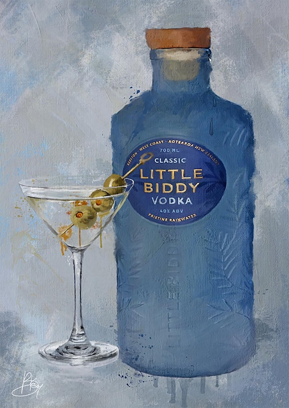 Little Biddy Vodka Martini Art Print, New Zealand, Reefton Distillery, West Coast NZ Gift, Giclee Fine Art Paper