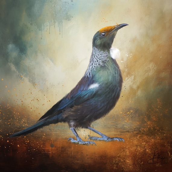 Bird Art Print, Tui Art, Wall Art, Unique, Eco friendly, Wildlife Portrait, Colourful Bright Wall Decor, Archival Giclee, New Zealand Art