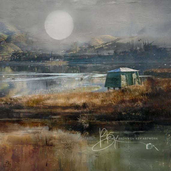 Watching, Unique, Fine art composition, print, Wall art, Archival Giclee Print, Heavyweight Paper, New Zealand, Scenery, Bird watching Hut
