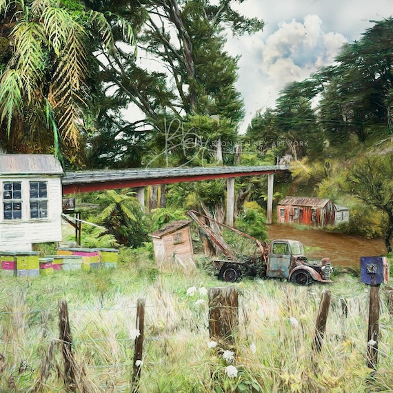 Long Forgotten, Tangarakau Gorge, New Zealand, Art Print, Unique Art, Fine art Composition, Wall art, Archival Giclee, Scenery, Old truck