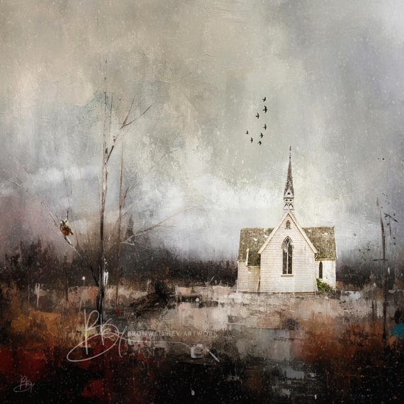Always Watching, Hawkes Bay, New Zealand, Fine Art Print, Unique composition, Wall art, Archival Giclee Print, Owl, Little Country Church