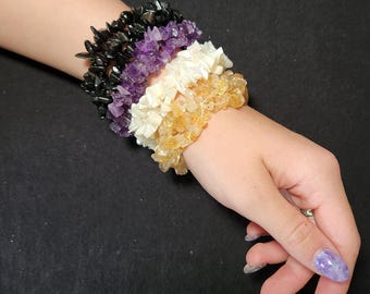 Natural Crystal Beaded Bracelets, Non-Binary Flag