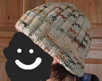 Handknit Wool Hat, Large Adult Size