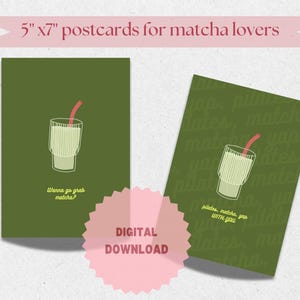 Postal para amantes del matcha / Pilates con matcha / ¿Quieres ir a tomar matcha? / Regalo para una chica que se preocupa por el bienestar / Descarga instantánea / PDF imprimible