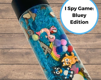 I Spy Jar Blue Dog Edition, Sensory Activity, Sensory Bottle, Car Ride Game, Seek and Find, Kid Birthday Gift, Preschool Activity, 10oz