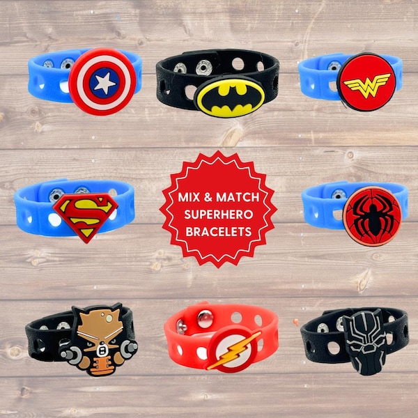 Superhero Party Favor Bracelets: Adjustable Kids Birthday Gifts
