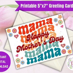 Tarjeta del Día de la Madre Retro Digital Imprimible Mama Love, Celebración de los Deseos del Día de la Madre, Tarjeta de Felicitación de descarga instantánea, Digital, Tarjeta 5x7