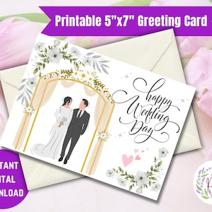 Druckbare digitale glückliche Hochzeitskarte, Glückwunsch wünscht dem Paar, sofortiger Download Grußkarte, digitale Karte, 5 x 7 DIY Karte
