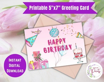 Printable Party Extravaganza Birthday Card, Instant download Happy Birthday Card, Party Celebration, Digital Greeting Card, 5x7 Card