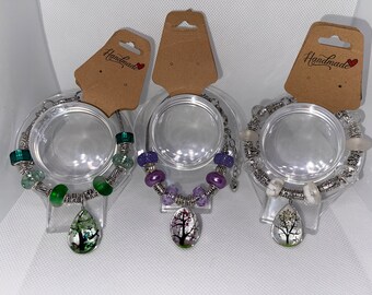 Pulsera estilo Pandora europea con colgante de árbol de la vida en resina y flores secas