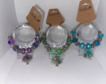 Pulsera Europea con Dijes, Estilo Pandora, Dije Árbol de la Vida con Piedras Chakra