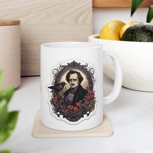 Edgar Allan Poe and Raven Gothic Literature Lover&#39;s Ceramic Mug 11oz