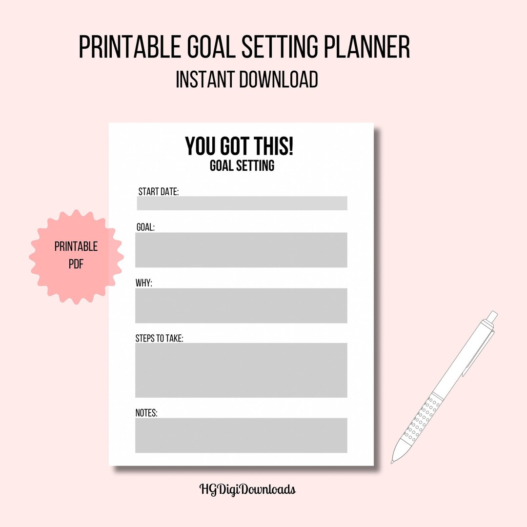 Printable Goal Setting Planner PDF Simple Goal Setting Etsy