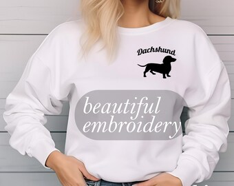 Embroidered Dachshund Sweatshirt Gift For Dog Mom-Beautifully Embroidered Doxie Sweater For Dog Owner