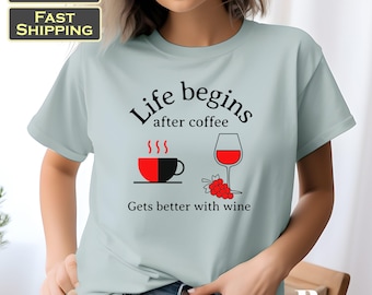 Gift for Coffee and Wine Lovers - Comfort Colors Unisex Tshirt for Wine O'Clock and Coffee Time